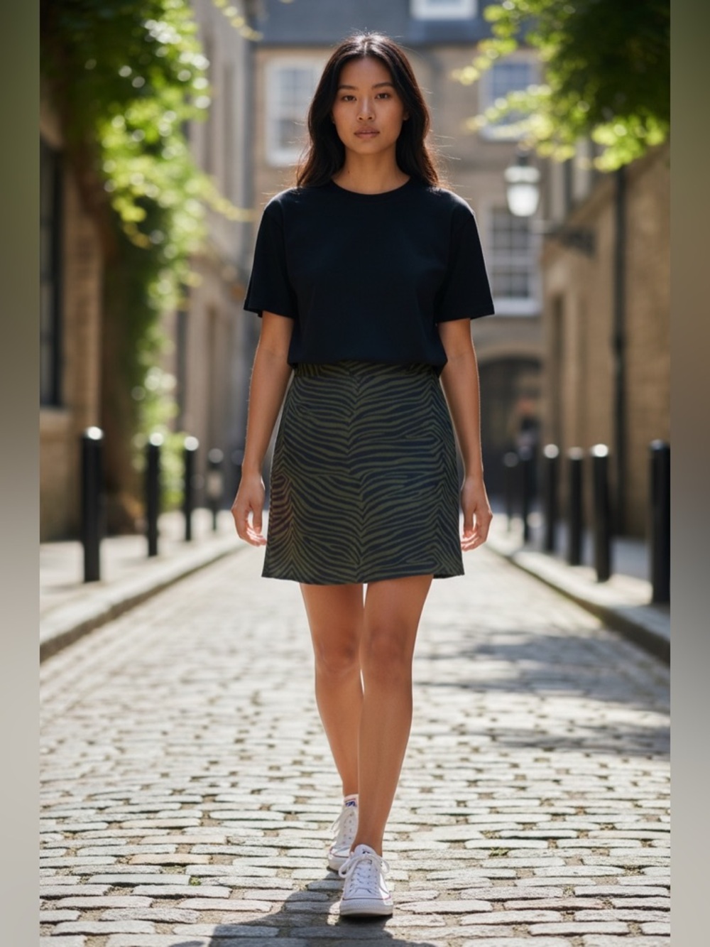 Bp Olive Graphic Tiger Print Mini Skater Skirt